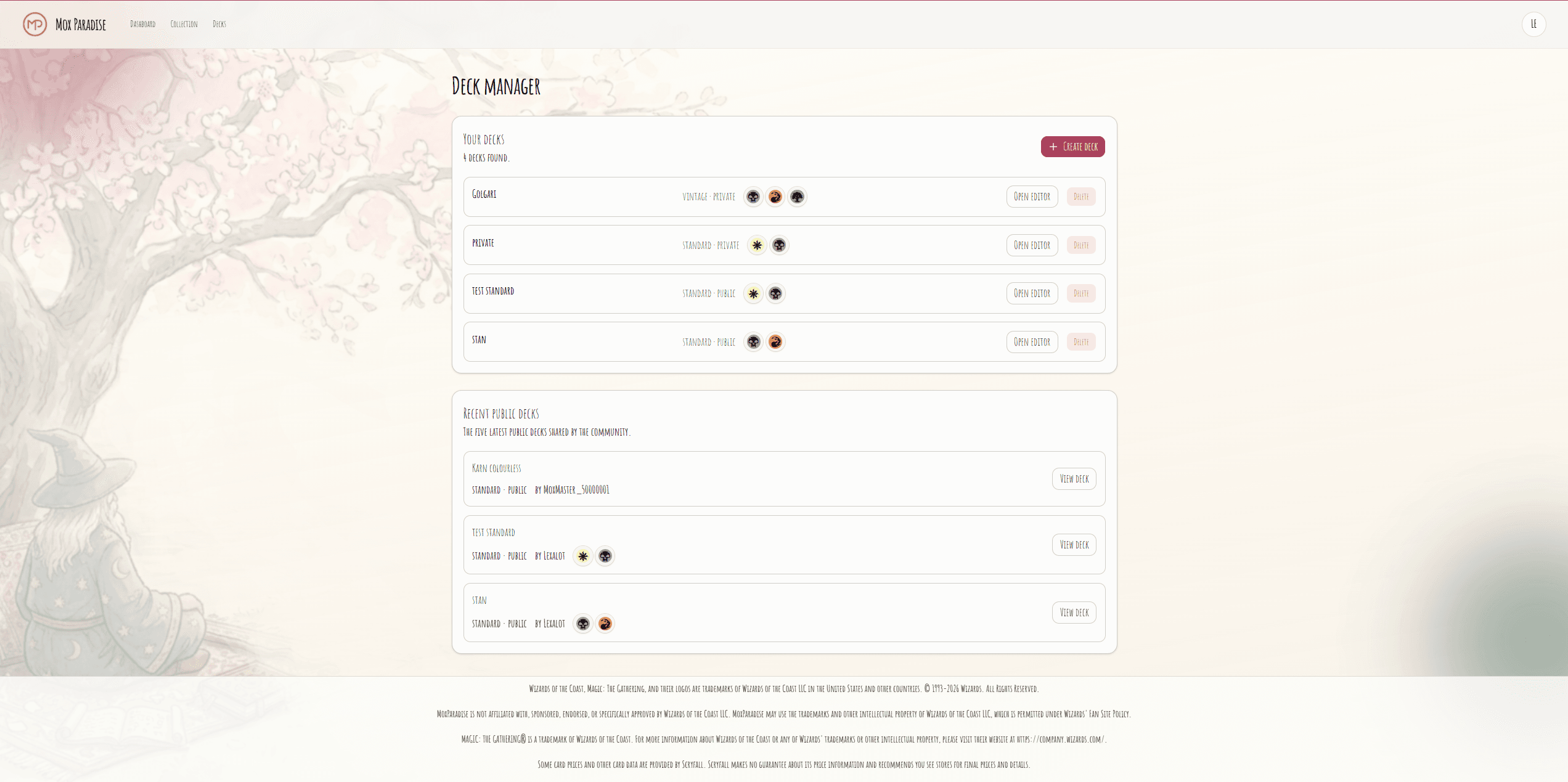 Collection management view with grouped inventory and filters.